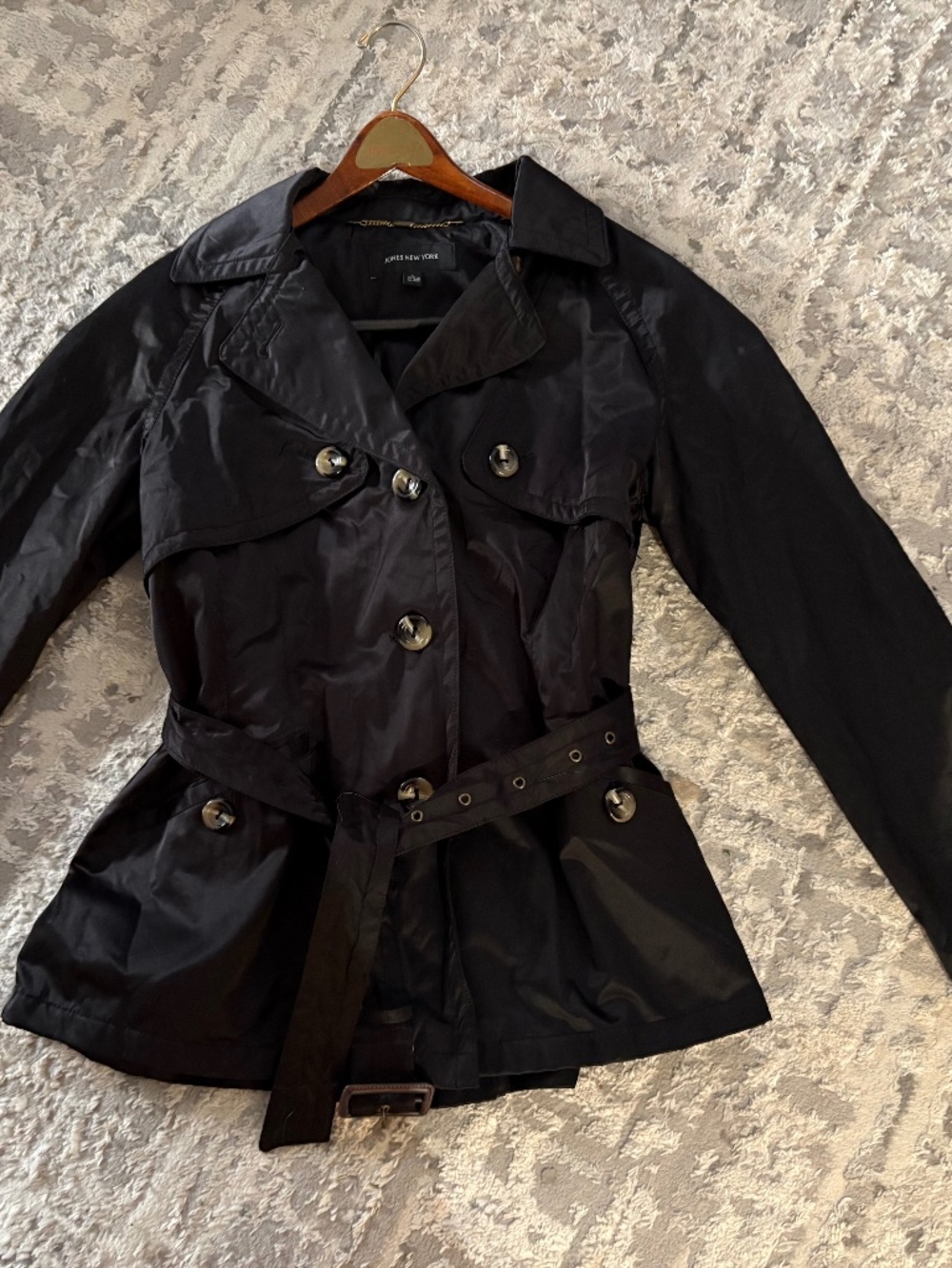 Jones New York Black Casual Glazed Raincoat/Shirt Trench-LG-NWOT